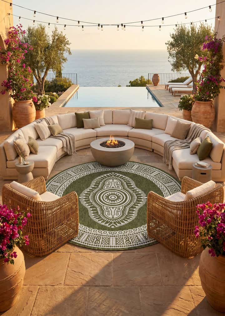 10' x 10' Easy-Clean Traditional Indoor / Outdoor Round Rug