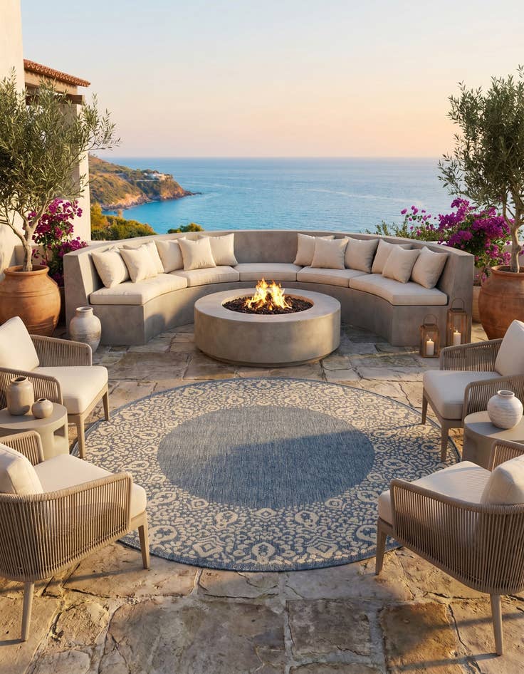 Detail image of 6' x 6' Easy-Clean Border Indoor / Outdoor Round Rug