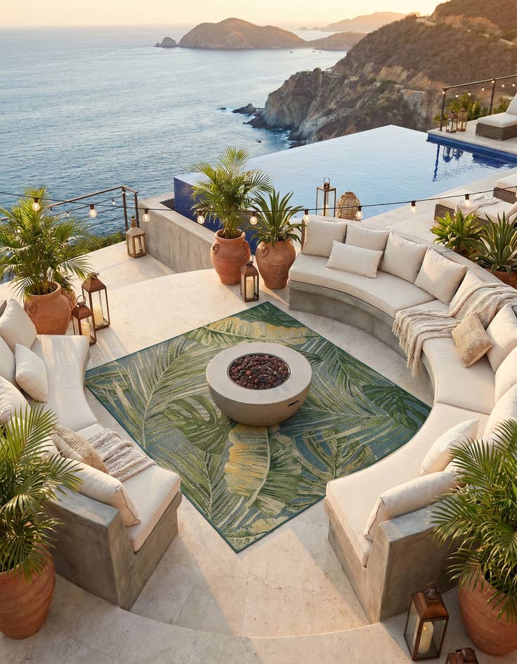 Detail image of 7' 10 x 7' 10 Easy-Clean Botanical Indoor / Outdoor Square Rug