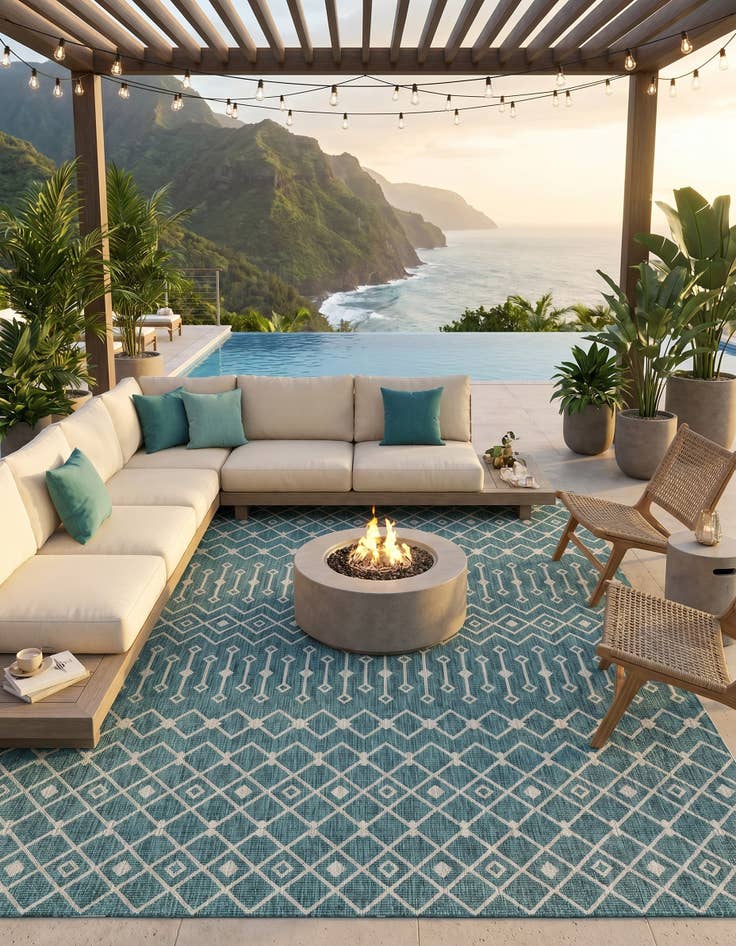 Detail image of 10' x 13' Easy-Clean Trellis Indoor / Outdoor Rug