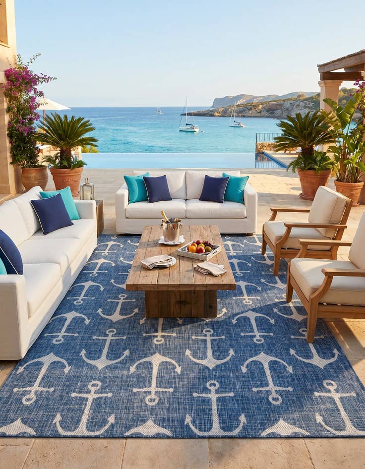 Detail image of 7' 10 x 11' Easy-Clean Coastal Indoor / Outdoor Rug