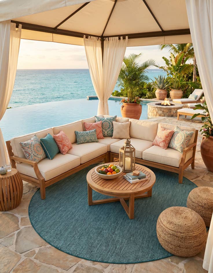 Detail image of 7' 10 x 7' 10 Easy-Clean Solid Indoor / Outdoor Round Rug