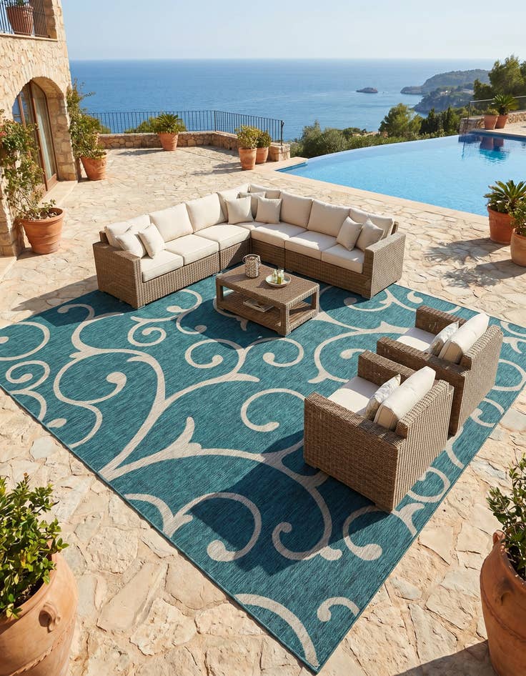 Detail image of 13' x 13' Easy-Clean Botanical Indoor / Outdoor Square Rug