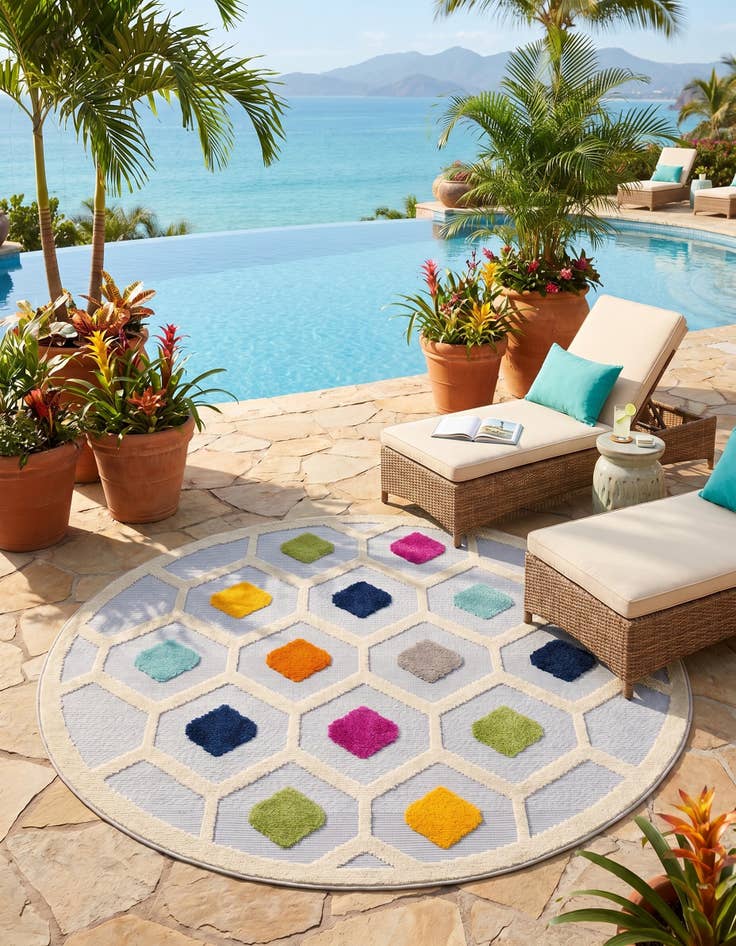 Detail image of 5' 3 x 5' 3 Easy-Clean Aruba Indoor / Outdoor Round Rug