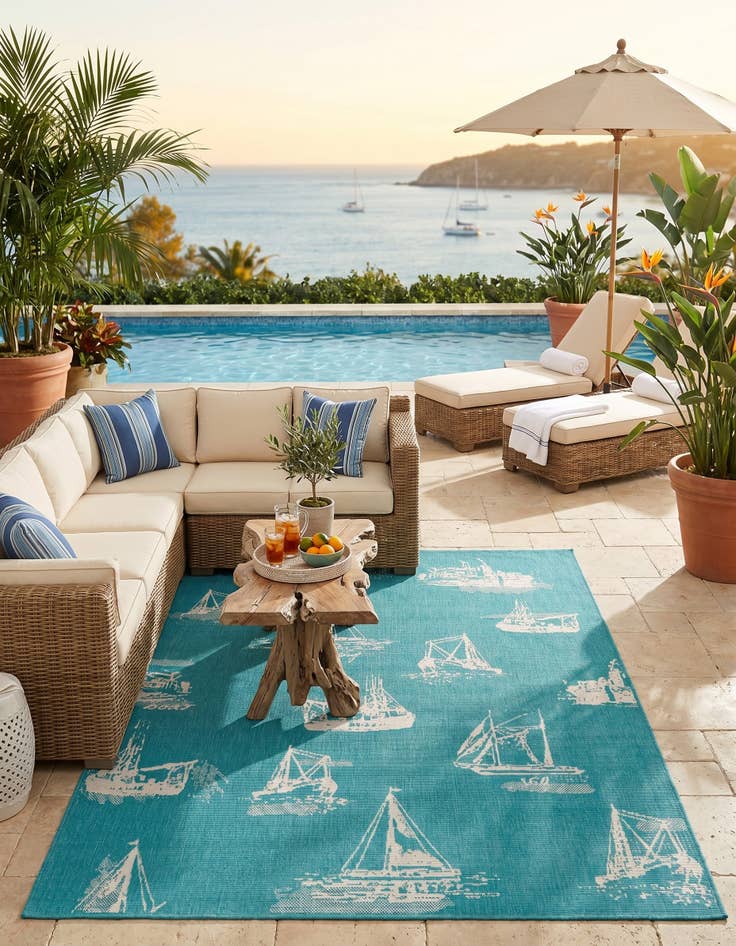 Detail image of 5' 3 x 8' Easy-Clean Coastal Indoor / Outdoor Rug