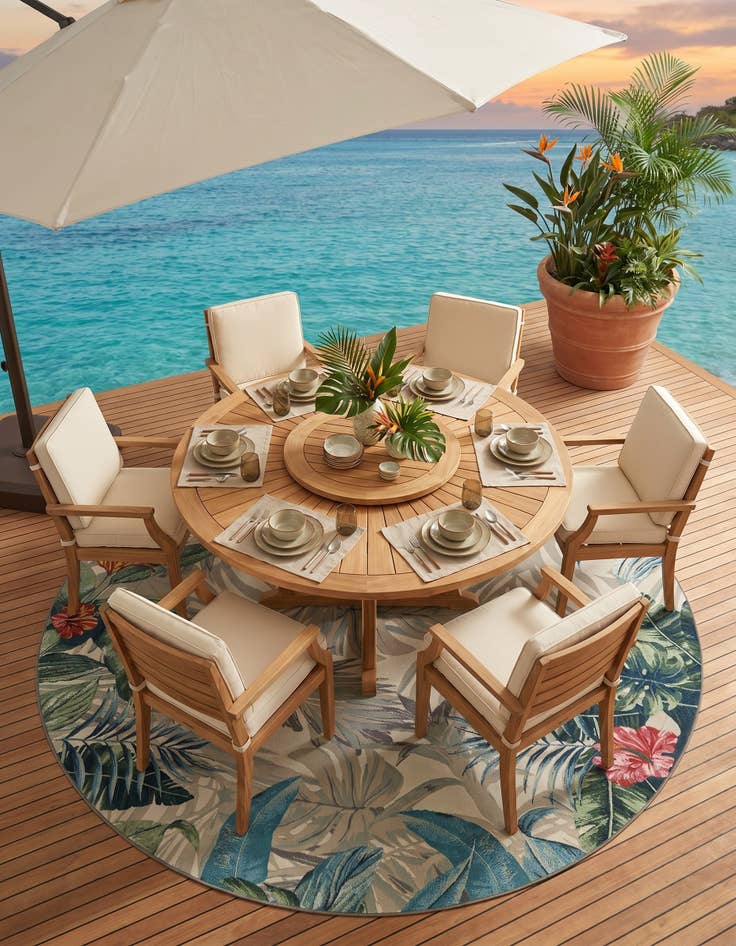 Detail image of 10' x 10' Easy-Clean Botanical Indoor / Outdoor Round Rug