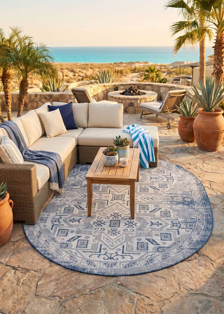 7' 10 x 10' Easy-Clean Aztec Indoor / Outdoor Oval Rug