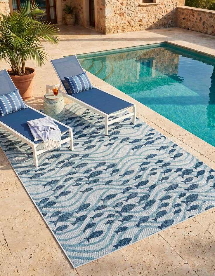 Detail image of 7' 10 x 11' Easy-Clean Coastal Indoor / Outdoor Rug
