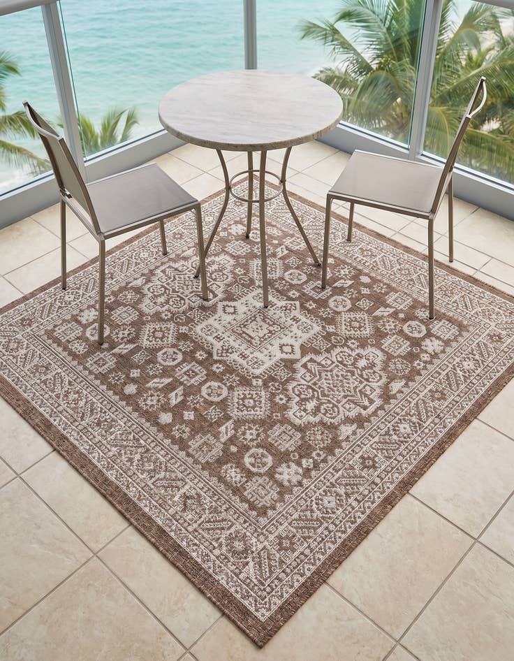 Detail image of 5' 3 x 5' 3 Easy-Clean Aztec Indoor / Outdoor Square Rug