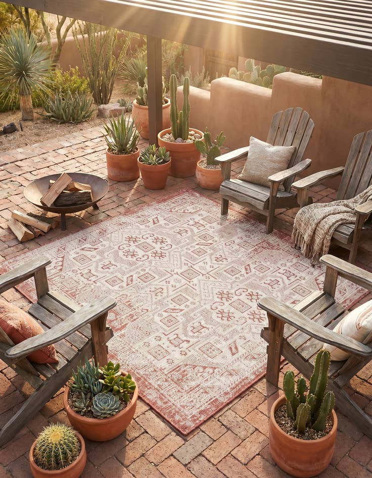 Detail image of 5' 3 x 5' 3 Easy-Clean Aztec Indoor / Outdoor Square Rug