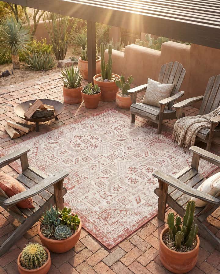 5' 3 x 5' 3 Easy-Clean Aztec Indoor / Outdoor Square Rug