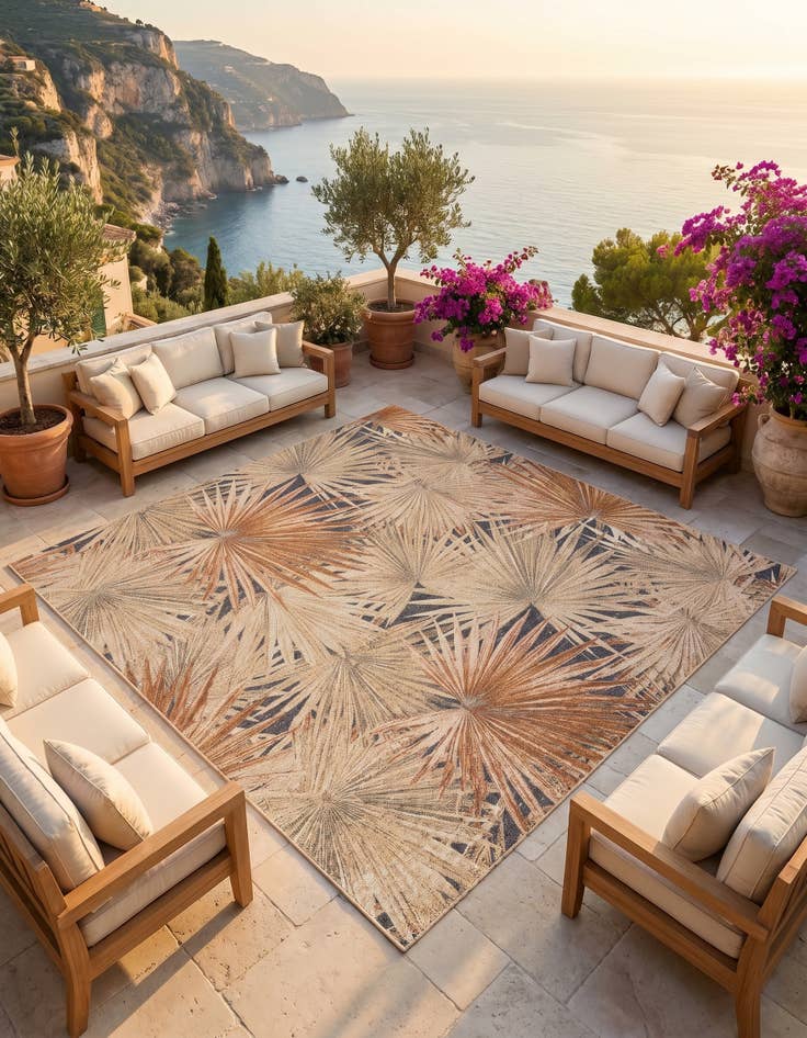 Detail image of 10' x 10' Easy-Clean Botanical Indoor / Outdoor Square Rug