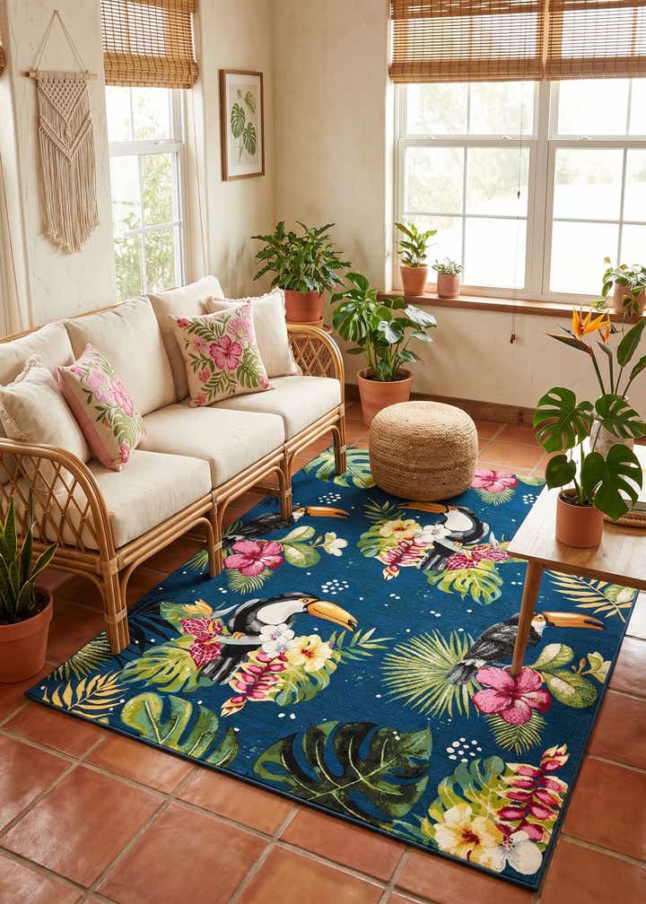 7' 10 x 10' Easy-Clean Botanical Indoor / Outdoor Rug