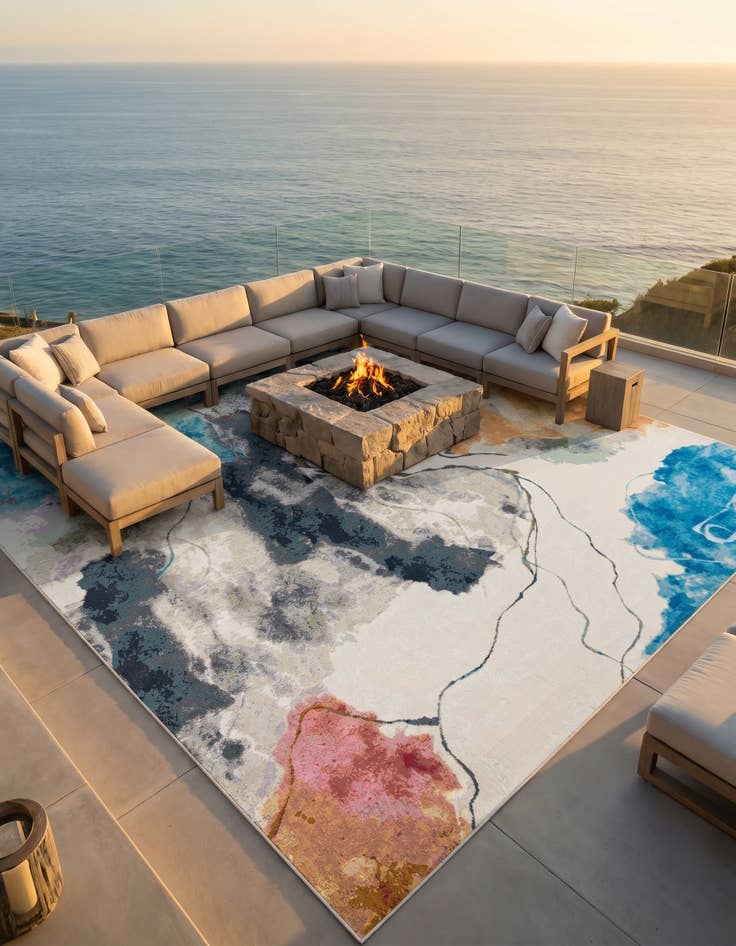 Detail image of 10' x 10' Easy-Clean Modern Indoor / Outdoor Square Rug
