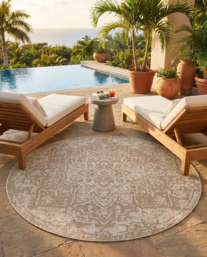 7' 10 x 7' 10 Easy-Clean Traditional Indoor / Outdoor Round Rug