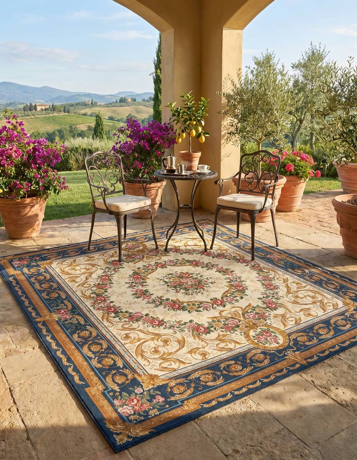Detail image of 7' 10 x 7' 10 Easy-Clean Traditional Indoor / Outdoor Square Rug