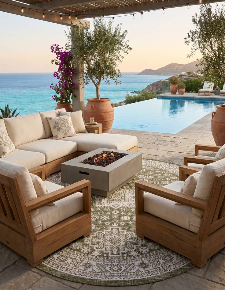 Detail image of 7' 10 x 10' Easy-Clean Aztec Indoor / Outdoor Oval Rug