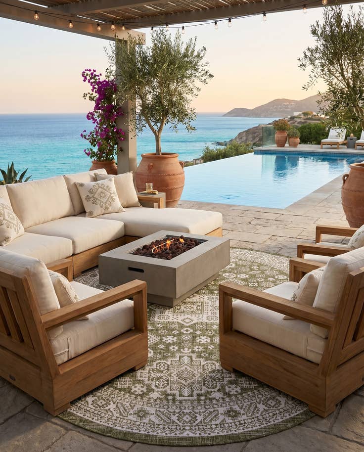 Detail image of 7' 10 x 10' Easy-Clean Aztec Indoor / Outdoor Oval Rug