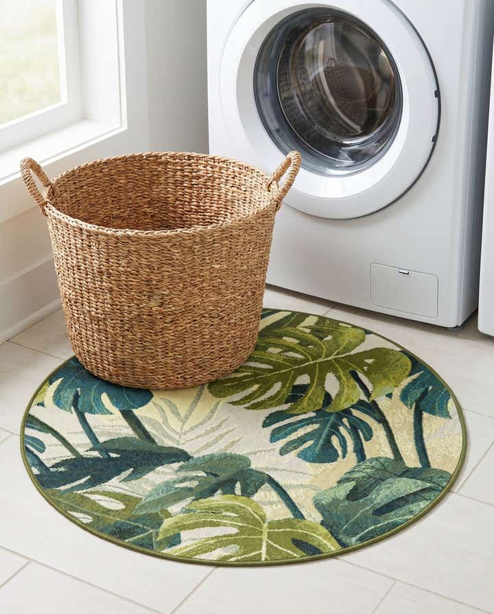 3' x 3' Easy-Clean Botanical Indoor / Outdoor Round Rug
