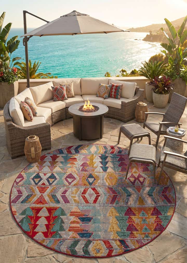 7' 10 x 7' 10 Easy-Clean Modern Indoor / Outdoor Round Rug