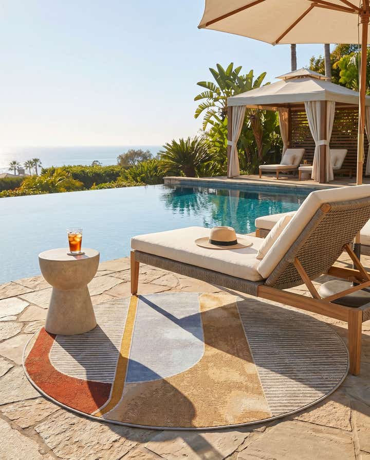 4' 1 x 4' 1 Easy-Clean Modern Indoor / Outdoor Round Rug