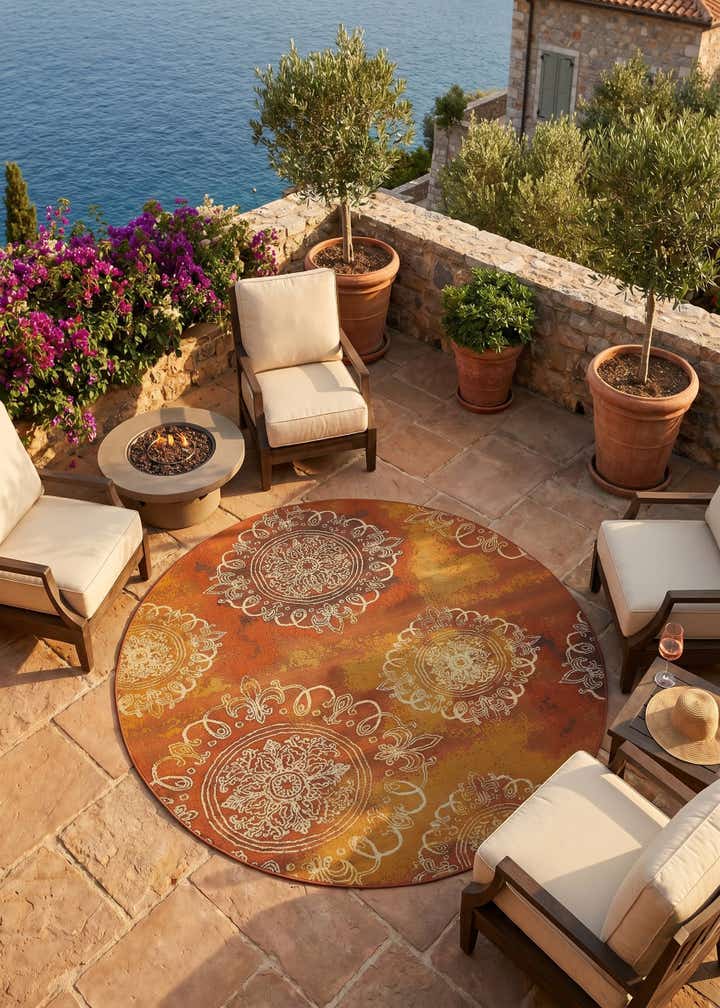 8' x 8' Easy-Clean Modern Indoor / Outdoor Round Rug