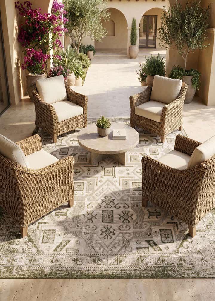 7' 10 x 7' 10 Easy-Clean Aztec Indoor / Outdoor Square Rug
