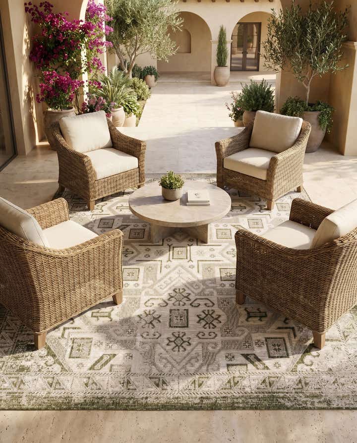 7' 10 x 7' 10 Easy-Clean Aztec Indoor / Outdoor Square Rug