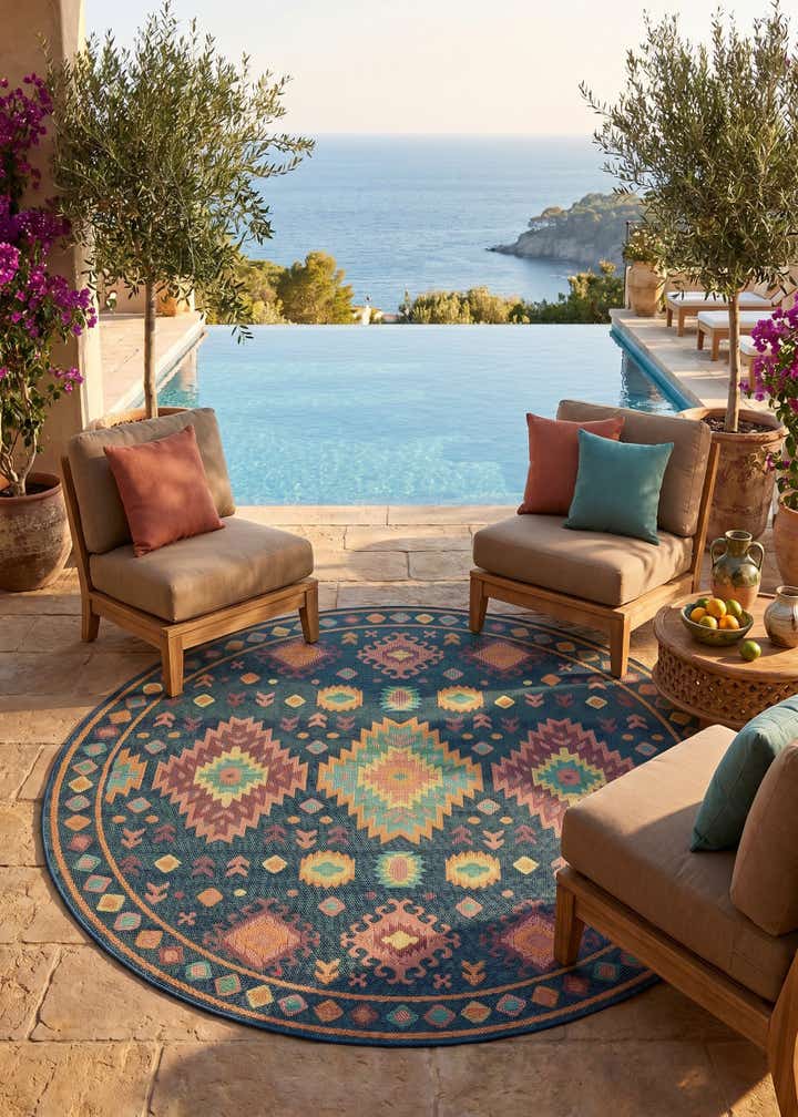10' x 10' Easy-Clean Baja Indoor / Outdoor Round Rug