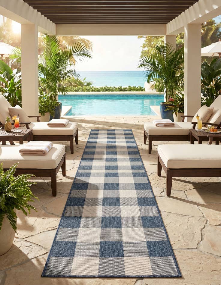 Detail image of 2' 7 x 12' Easy-Clean Checkered Indoor / Outdoor Runner Rug