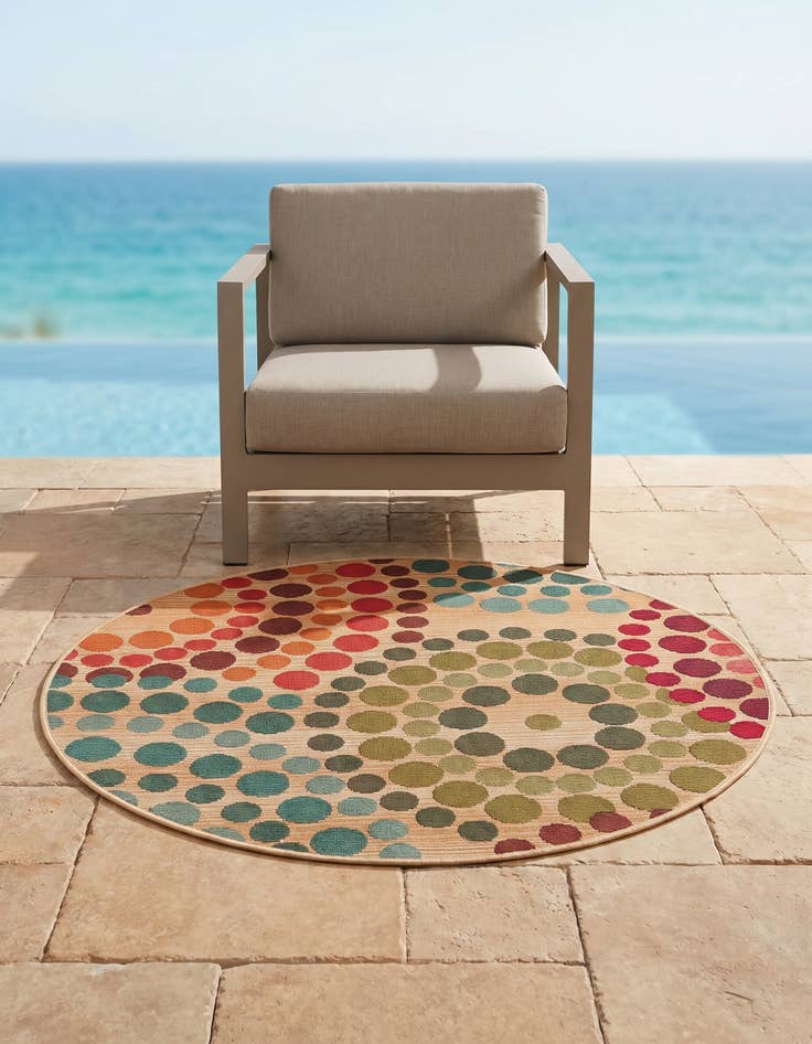 Detail image of 3' x 3' Easy-Clean Modern Indoor / Outdoor Round Rug