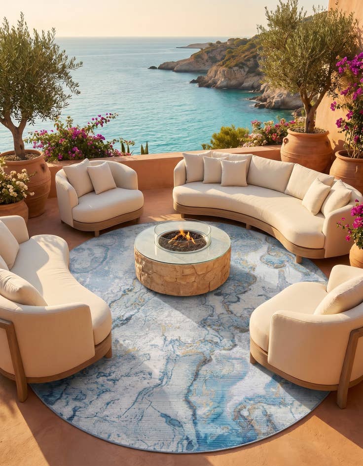 Detail image of 7' 10 x 7' 10 Easy-Clean Modern Indoor / Outdoor Round Rug
