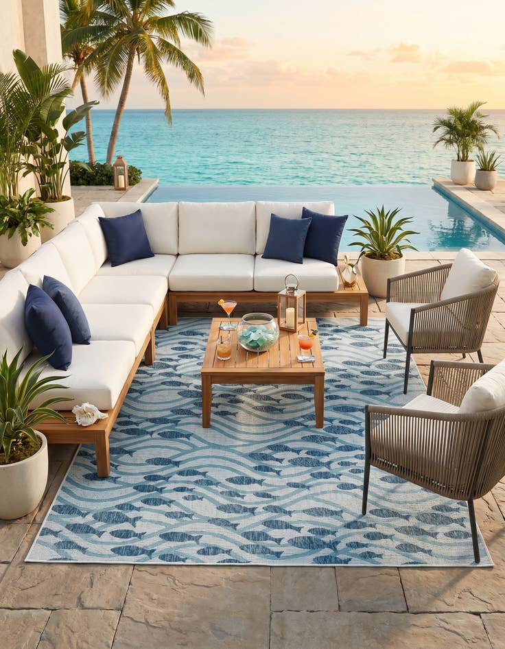 Detail image of 7' 10 x 10' Easy-Clean Coastal Indoor / Outdoor Rug