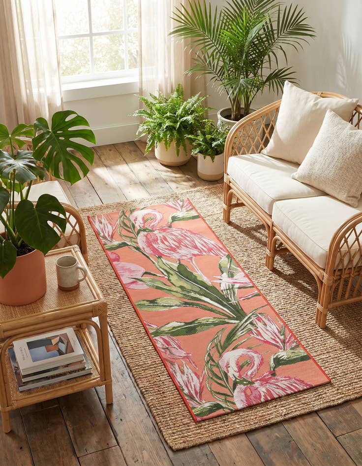 Detail image of 2' x 5' Easy-Clean Botanical Indoor / Outdoor Runner Rug
