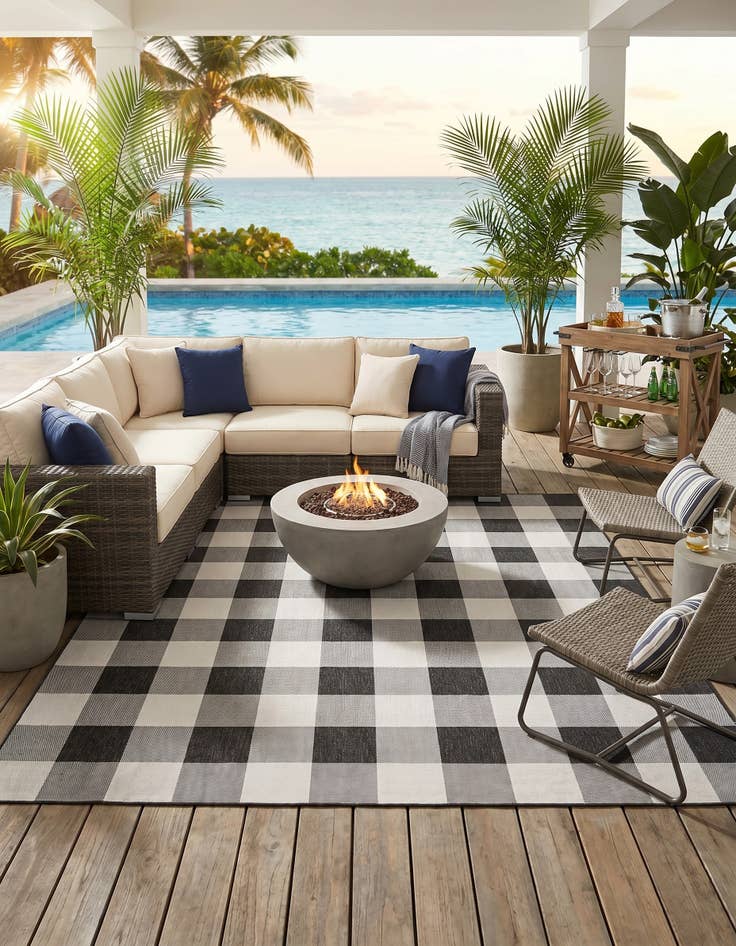 Detail image of 10' x 10' Easy-Clean Checkered Indoor / Outdoor Square Rug
