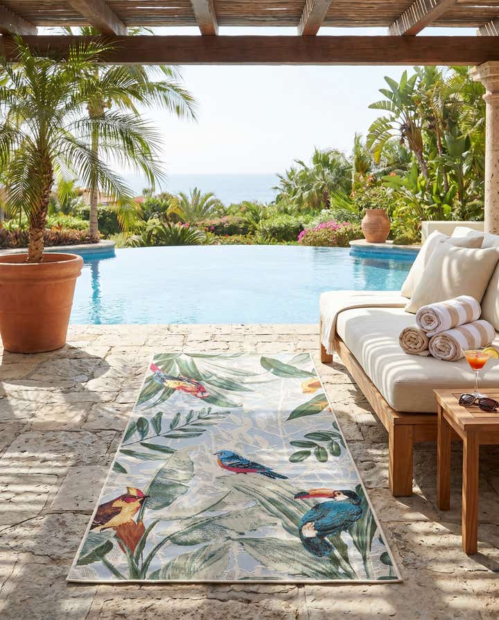 2' 7 x 5' 3 Easy-Clean Botanical Indoor / Outdoor Runner Rug