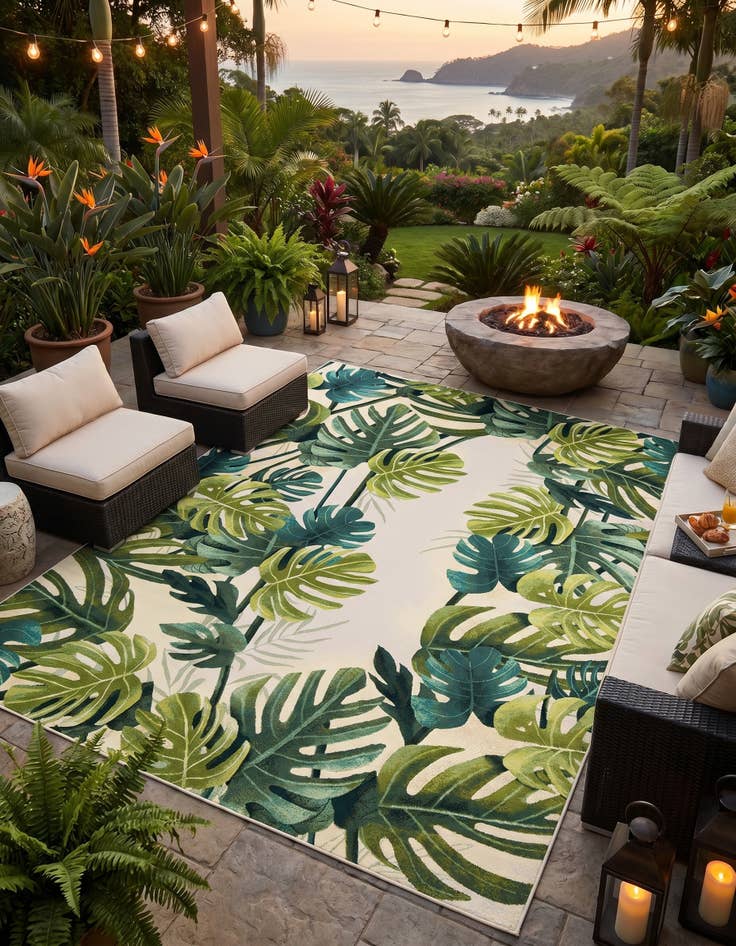 Detail image of 10' x 13' Easy-Clean Botanical Indoor / Outdoor Rug