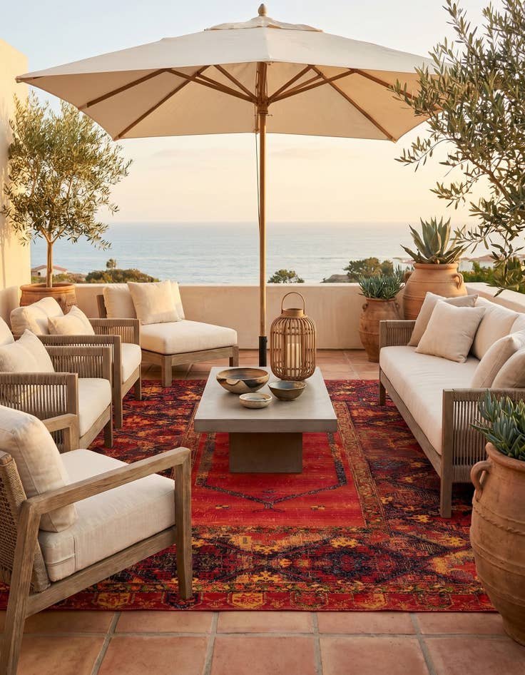 Detail image of 7' 10 x 10' Easy-Clean Tribal Indoor / Outdoor Rug