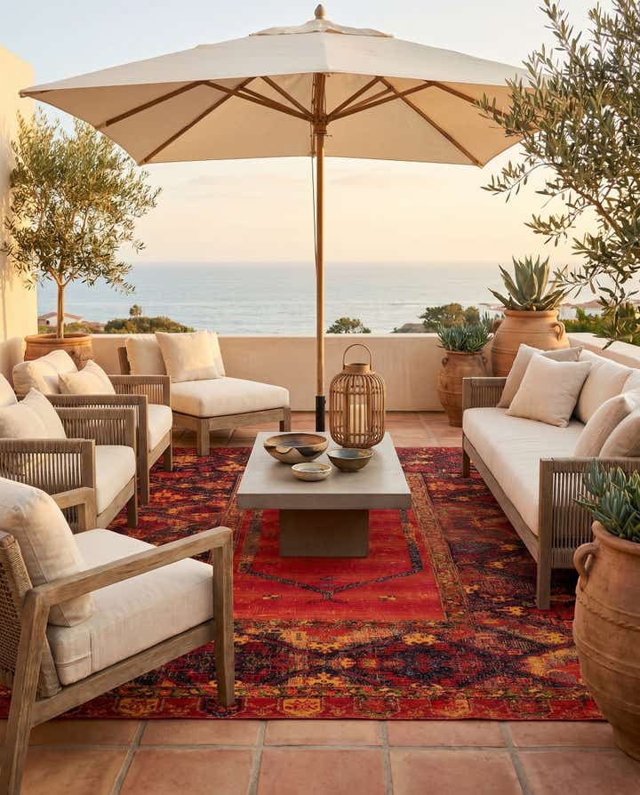 7' 10 x 10' Easy-Clean Tribal Indoor / Outdoor Rug