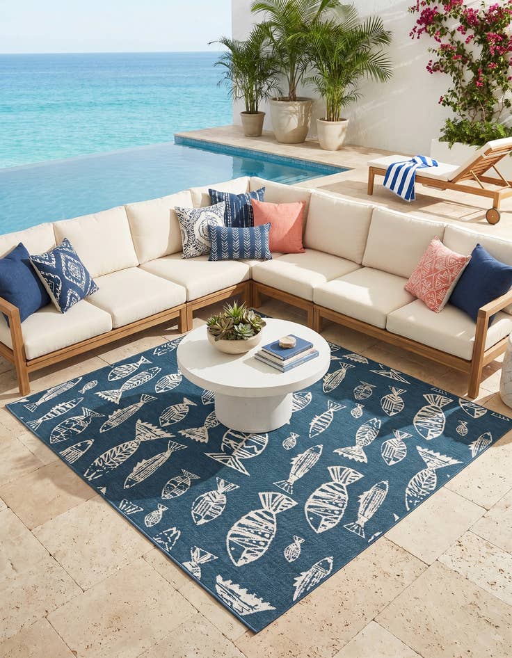 Detail image of 7' 10 x 7' 10 Easy-Clean Coastal Indoor / Outdoor Square Rug