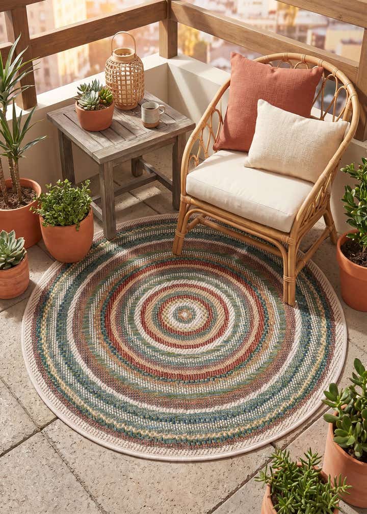 3' 3 x 3' 3 Easy-Clean Baja Indoor / Outdoor Round Rug