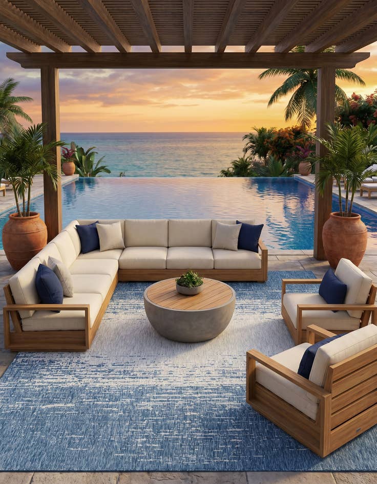 Detail image of 13' x 13' Easy-Clean Modern Indoor / Outdoor Square Rug