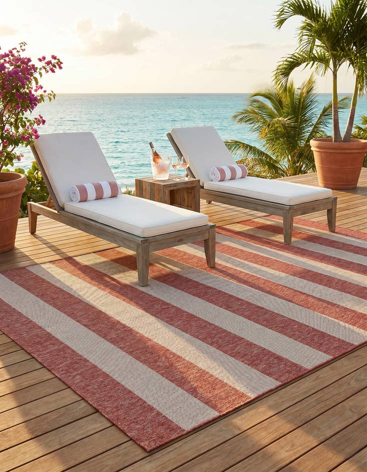 Detail image of 7' 10 x 10' Easy-Clean Striped Indoor / Outdoor Rug