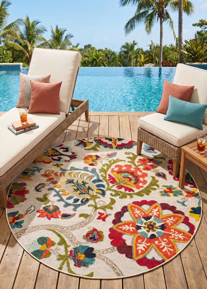 6' x 6' Easy-Clean Casablanca Indoor / Outdoor Round Rug