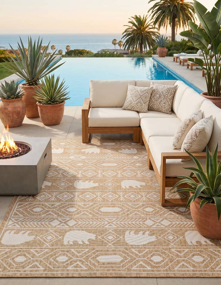 Detail image of 5' 3 x 8' Easy-Clean Southwestern Indoor / Outdoor Rug