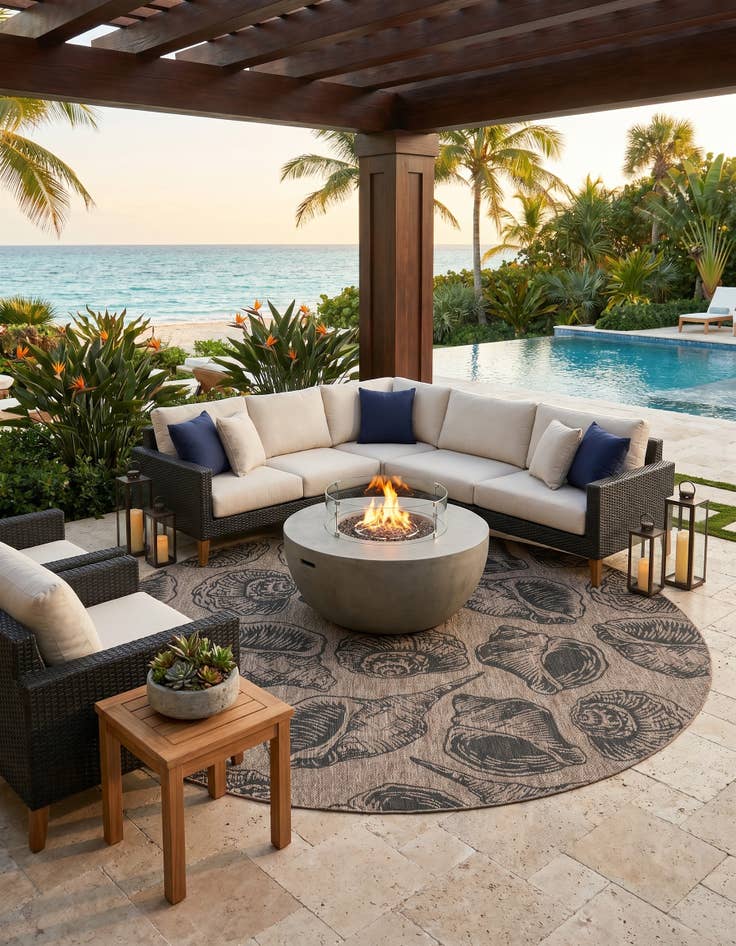 Detail image of 10' x 10' Easy-Clean Coastal Indoor / Outdoor Round Rug