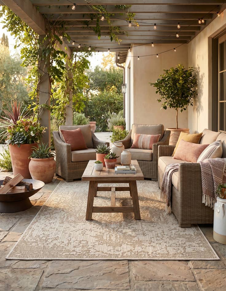 Detail image of 4' 1 x 6' 1 Easy-Clean Traditional Indoor / Outdoor Rug