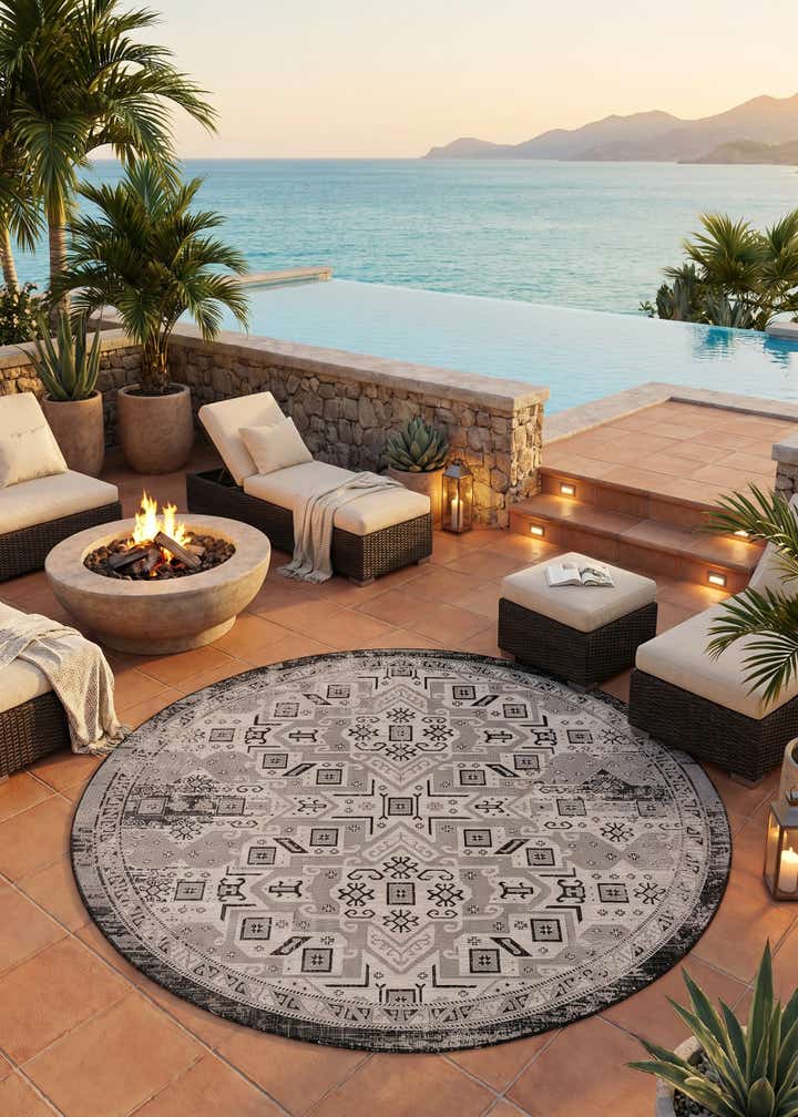 10' x 10' Easy-Clean Aztec Indoor / Outdoor Round Rug