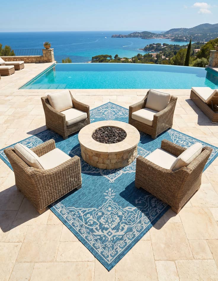 Detail image of 7' 10 x 7' 10 Easy-Clean Traditional Indoor / Outdoor Square Rug