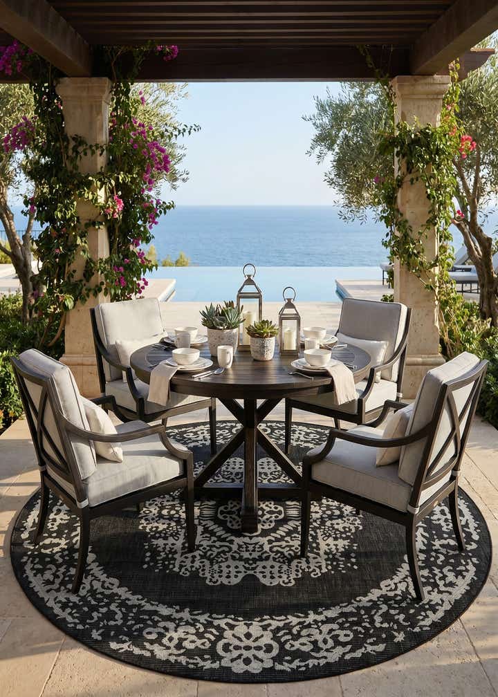 7' 10 x 7' 10 Easy-Clean Traditional Indoor / Outdoor Round Rug
